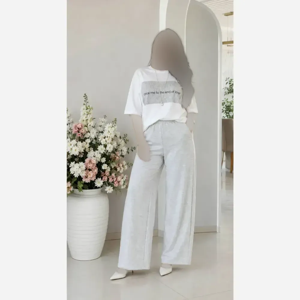 ست تیشرت شلوار زنانه جنس گلکسی نخ پنبه سایز فری