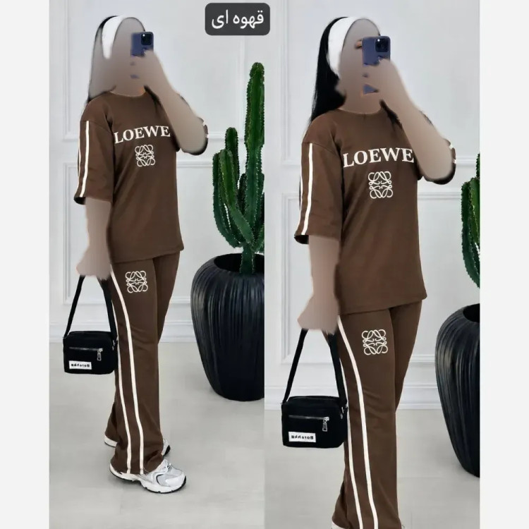 ست تیشرت شلوار ویسکوز پنبه فول کش Loewe فری سایز زنانه