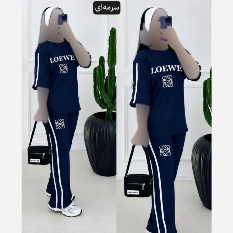 ست تیشرت شلوار ویسکوز پنبه فول کش Loewe فری سایز زنانه