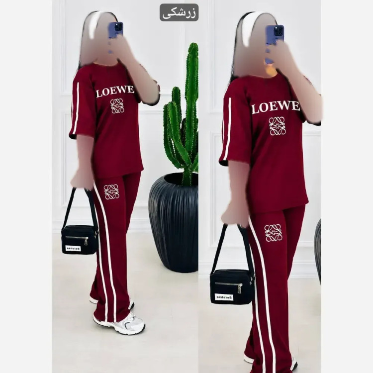 ست تیشرت شلوار ویسکوز پنبه فول کش Loewe فری سایز زنانه