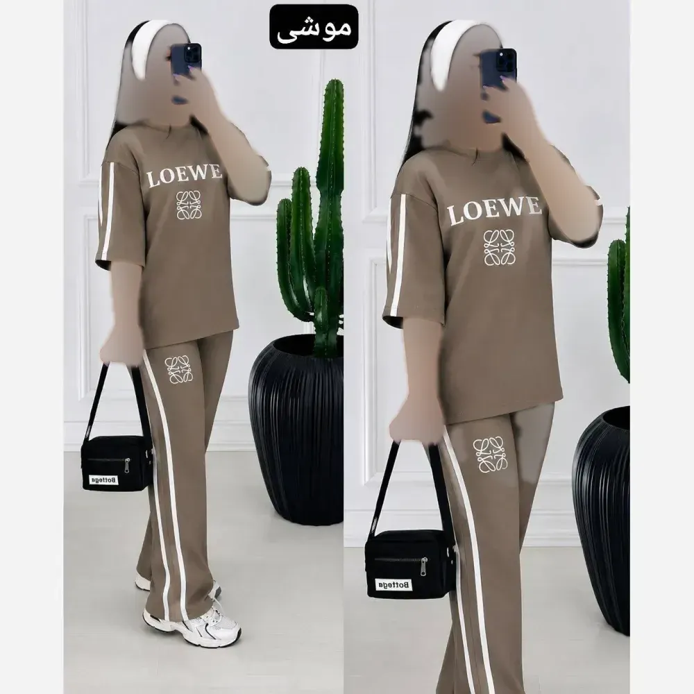 ست تیشرت شلوار ویسکوز پنبه فول کش Loewe فری سایز زنانه