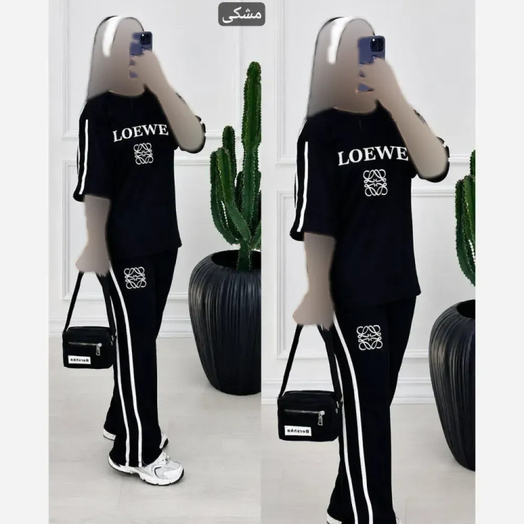 ست تیشرت شلوار ویسکوز پنبه فول کش Loewe فری سایز زنانه