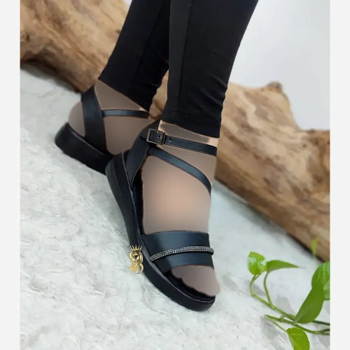 صندل طبی زنانه مدل نرگس چرم مشکی سایز 37 تا 40