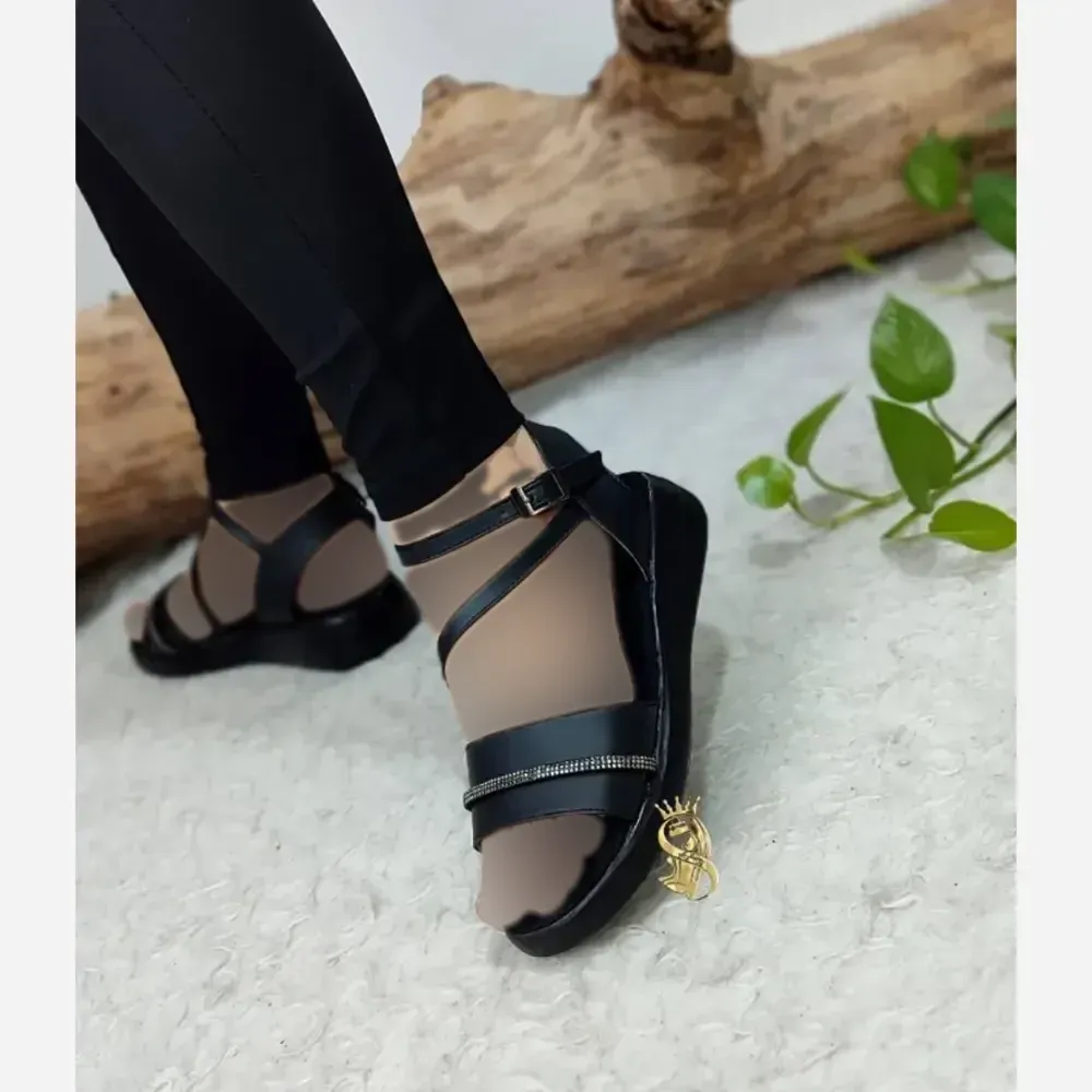 صندل طبی زنانه مدل نرگس چرم مشکی سایز 37 تا 40