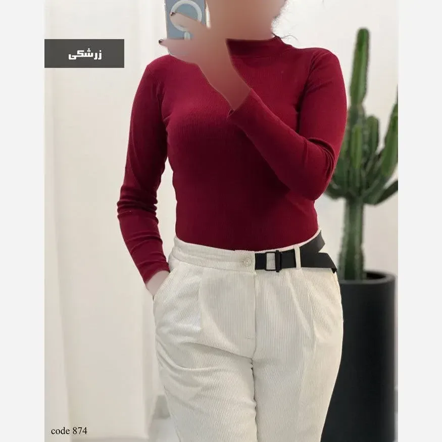 بادی یقه گرد ابریشم جنس فانریپ کش رنگ مشکی و زرشکی سایز 38 تا 44