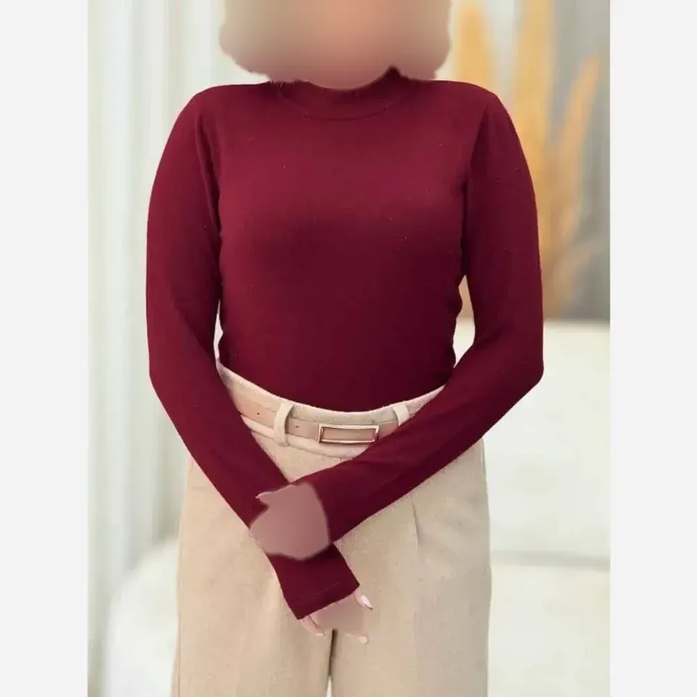 بادی یقه گرد ابریشم جنس فانریپ کش رنگ مشکی و زرشکی سایز 38 تا 44