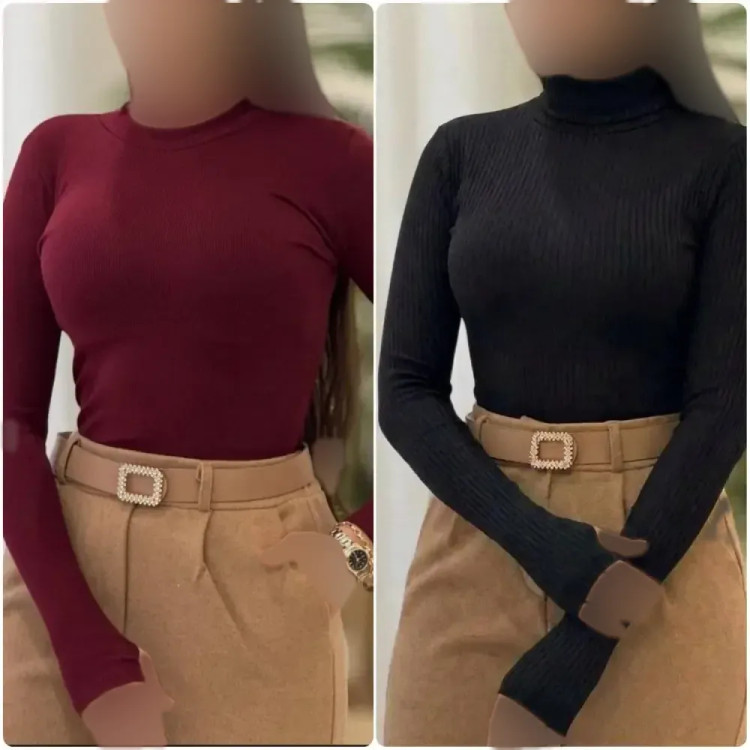 بادی یقه گرد ابریشم جنس فانریپ کش رنگ مشکی و زرشکی سایز 38 تا 44
