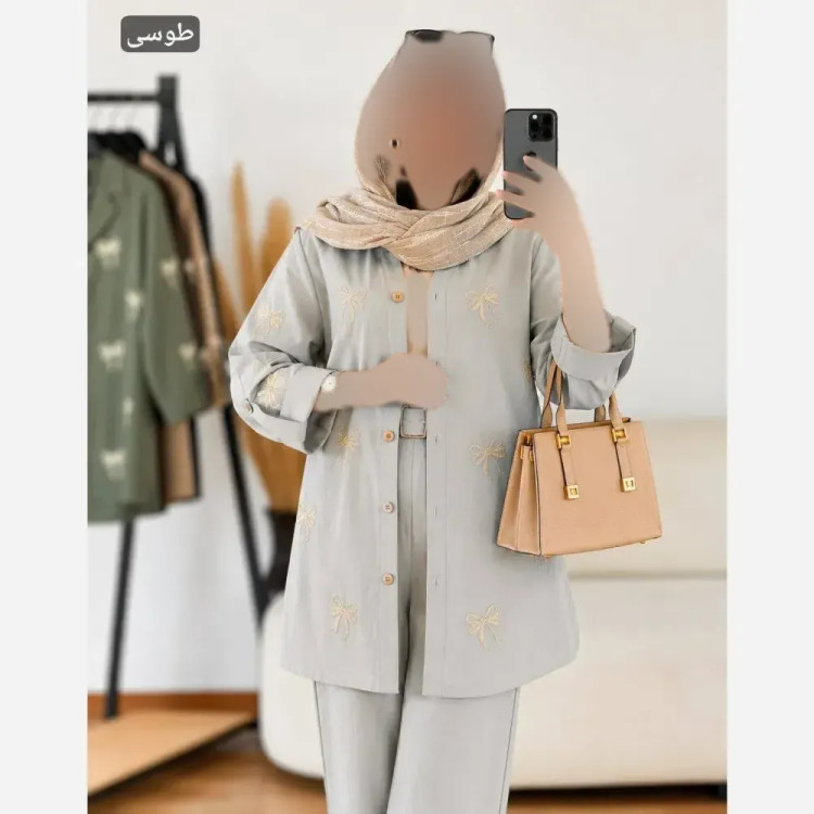 مانتو کتان چیترا گلدوزی شده پاپیون دار جنس کتان پنبه وارداتی ترک فری سایز