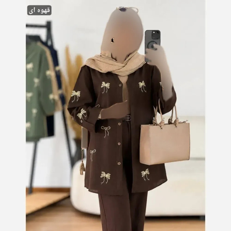 مانتو کتان چیترا گلدوزی شده پاپیون دار جنس کتان پنبه وارداتی ترک فری سایز