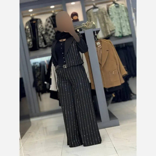 کت و شلوار مزونی زنانه مازراتی مشکی سایز 3 رنگ مشکی مدل افشان