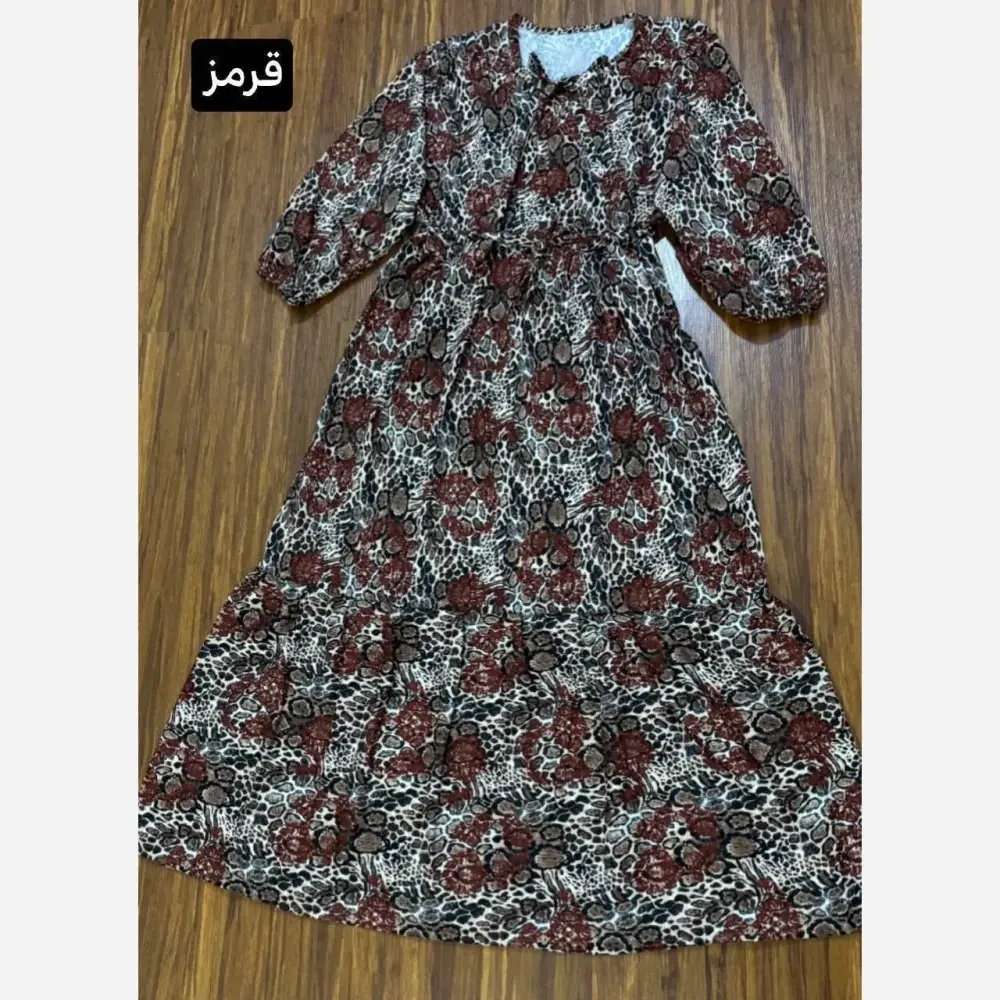 پیراهن پلنگی رنگی فلور نخ بوگاتی فری سایز 38-48 قد 135 دور سینه 110