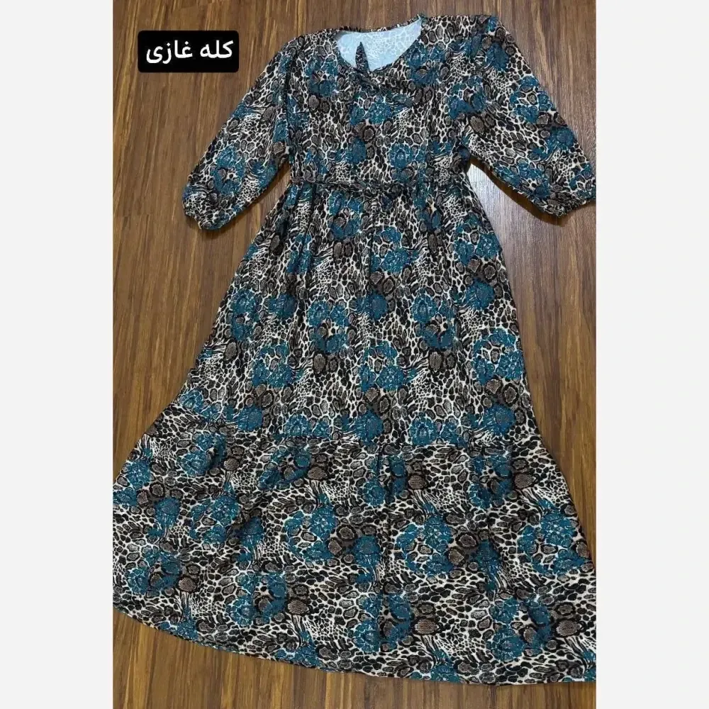 پیراهن پلنگی رنگی فلور نخ بوگاتی فری سایز 38-48 قد 135 دور سینه 110