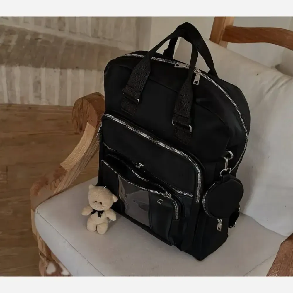 کیف دانشجویی عروسکی دخترانه ضد آب مشکی بند کوله دار جا دار