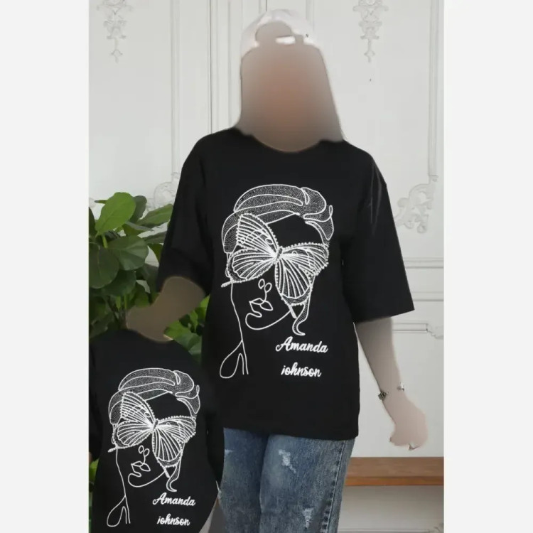 تیشرت چشم مروارید نخ پنبه فری سایز تا 48 مشکی