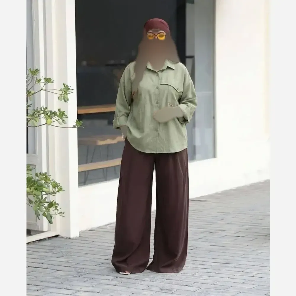 شلوار بگ زنانه جنس پریل الیزه سایز 38 تا 46 قد 104