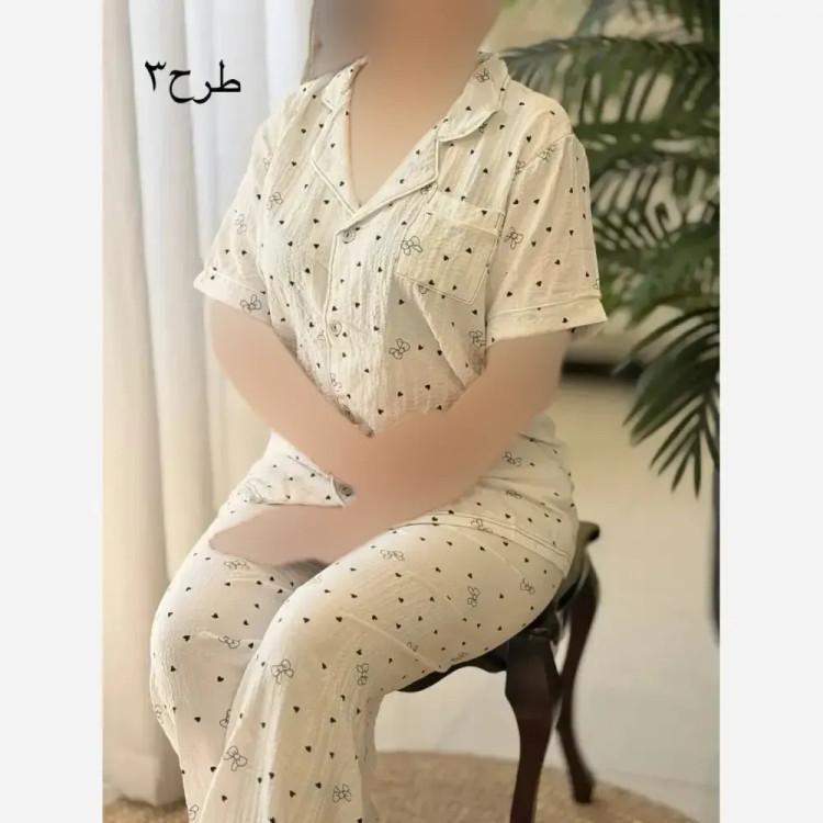 بلوز شلوار نخی وارداتی مدل هانا سایز فری38_46 بدون آبرفت طرح دار