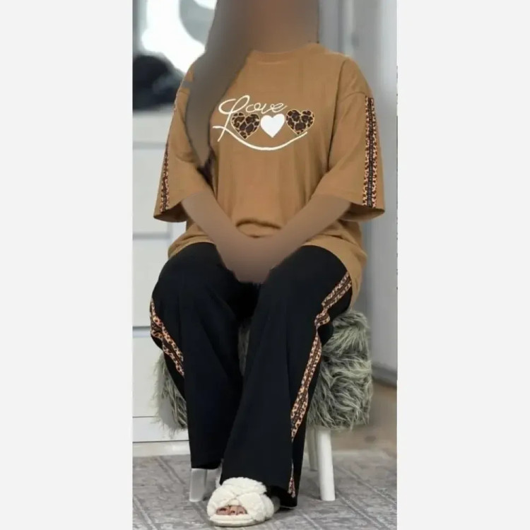 ست تیشرت و شلوار نخ پنبه گلکسی پرمون سایز فری 36 تا 46