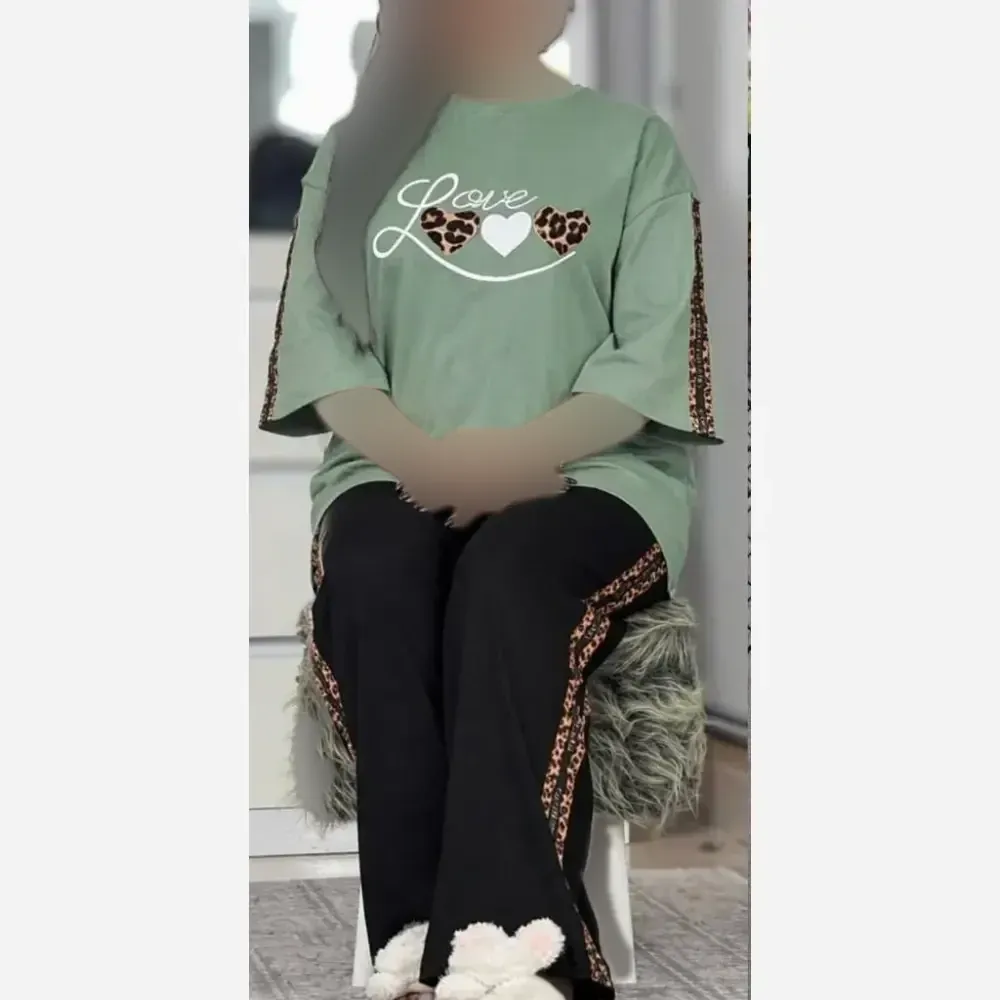 ست تیشرت و شلوار نخ پنبه گلکسی پرمون سایز فری 36 تا 46