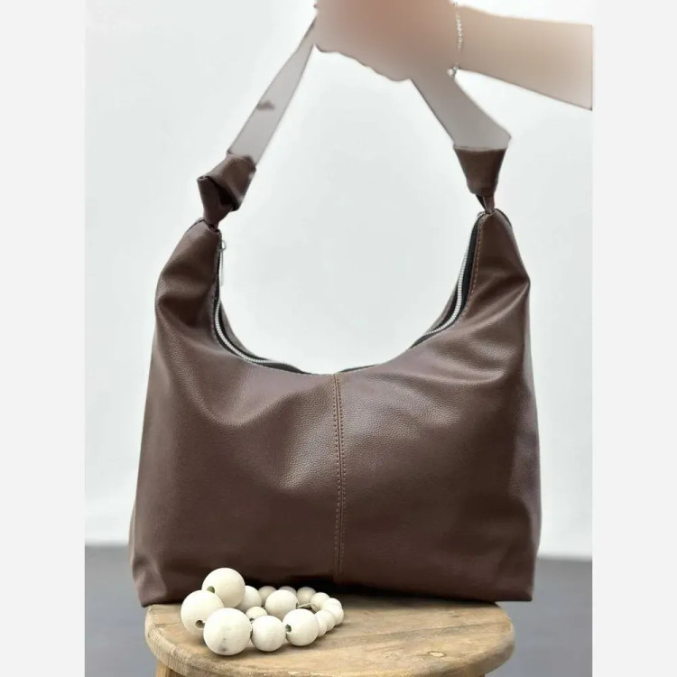 کیف چرمی بند گره ای زنانه مشکی و موکا آزاد سبک جادار