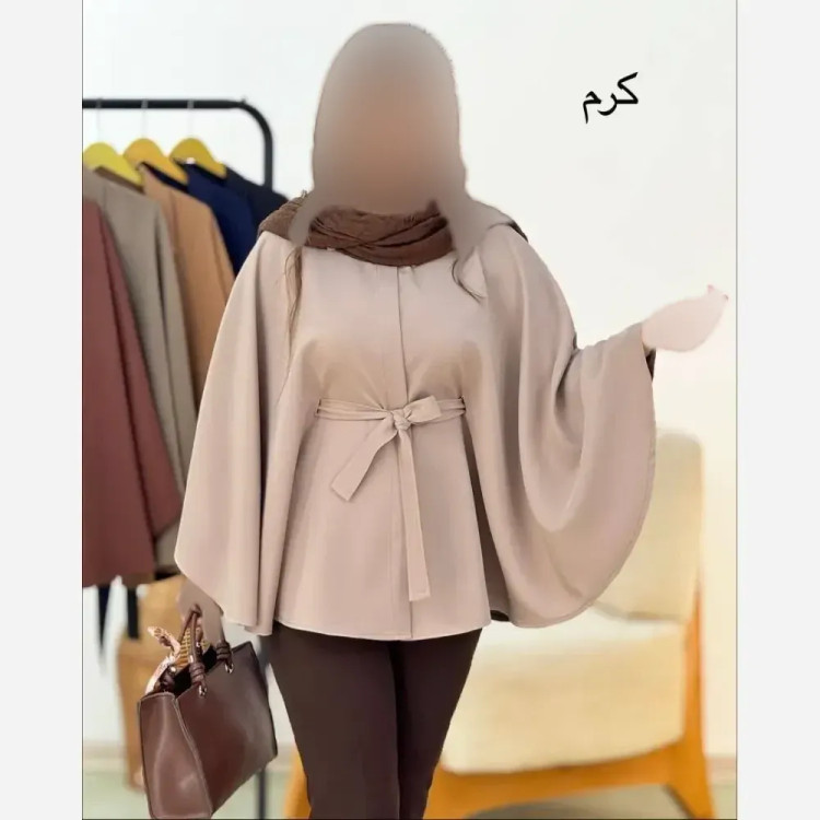 کت مازراتی زنانه مدل زیبا کمربنددار رنگ کرم و موکا فری سایز