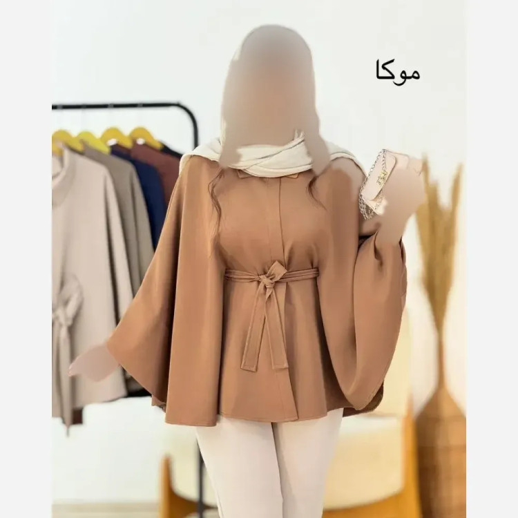 کت مازراتی زنانه مدل زیبا کمربنددار رنگ کرم و موکا فری سایز