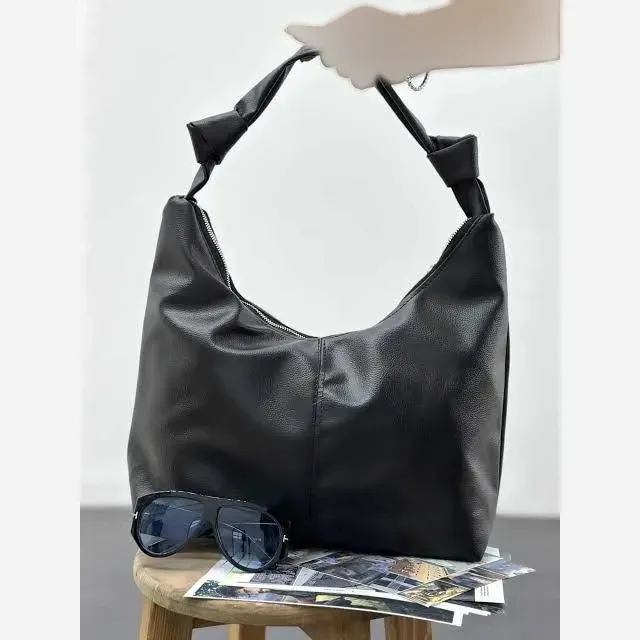 کیف چرمی بند گره ای زنانه مشکی و موکا آزاد سبک جادار