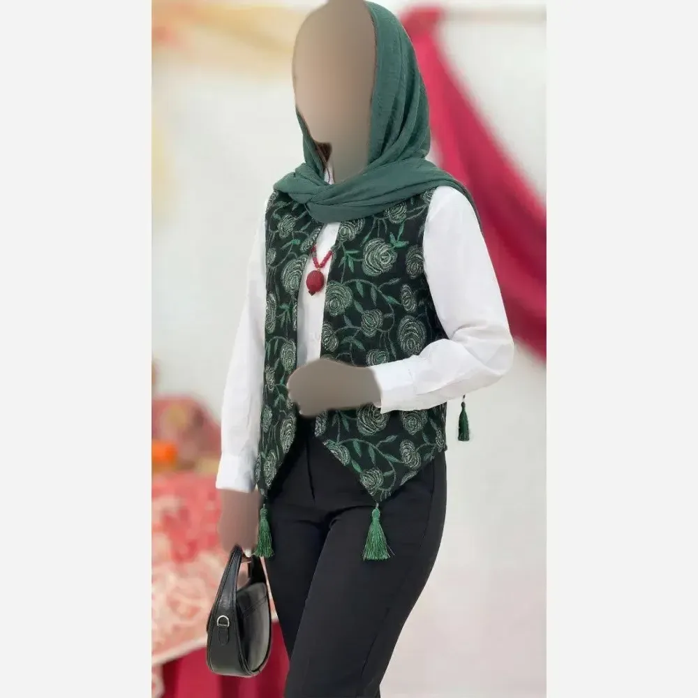 ژیله زنانه تافته سوزن دوزی مدل گلبهار فری سایز