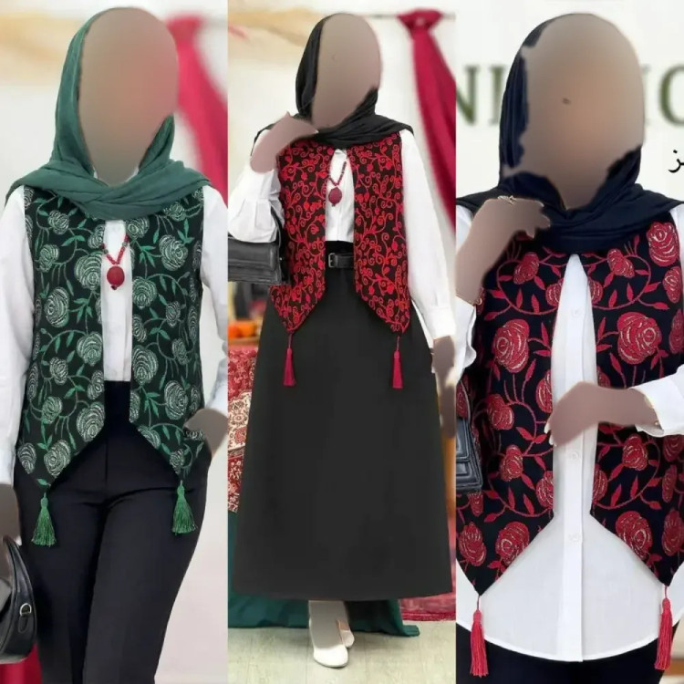 ژیله زنانه تافته سوزن دوزی مدل گلبهار فری سایز