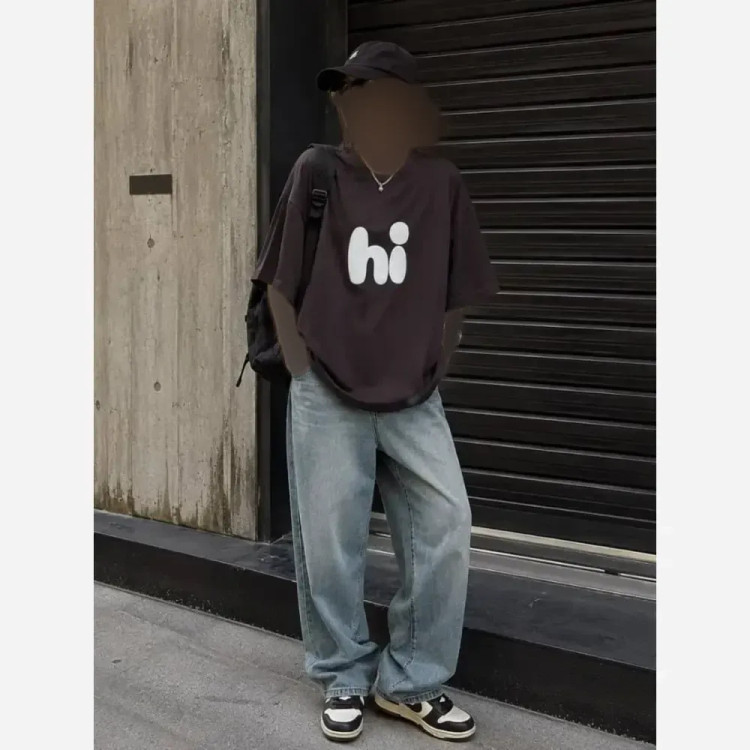 تیشرت باکسی Hi نخ پنبه کرم فری سایز
