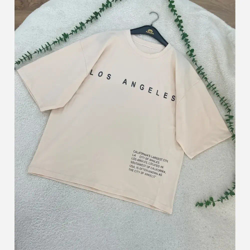 تیشرت باکسی LOS ANGELES سوپر پنبه فری سایز صورتی کرم