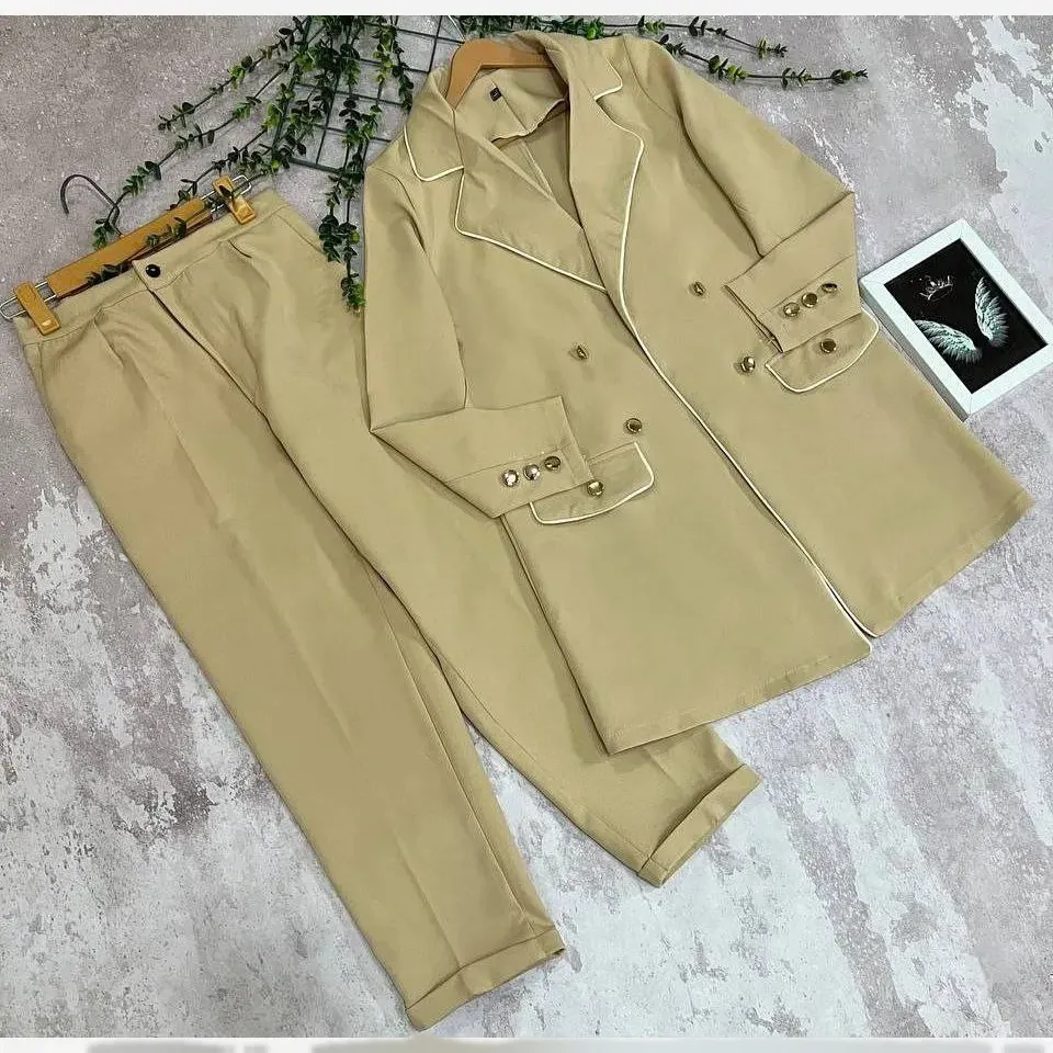 کت شلوار زنانه سوپر مازراتی اعلا مدل کرشمه سایز یک و دو رنگ سدری و نسکافه ای