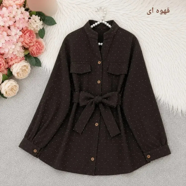 مانتو کمربند دار آیوا بارانی فول نگین نگینی فری سایز تا 48