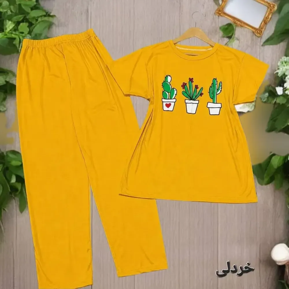 ست تیشرت شلوار طرحدار کاکتوس جنس اسپان گیاهی فری سایز