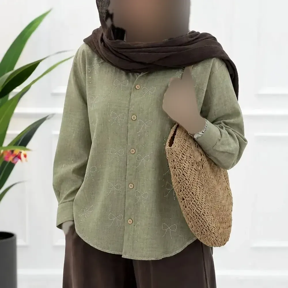 شومیز مانتویی نگین پاپیون شانتون زنانه قد 80 تا 85 رنگبندی متنوع سایزبندی کامل