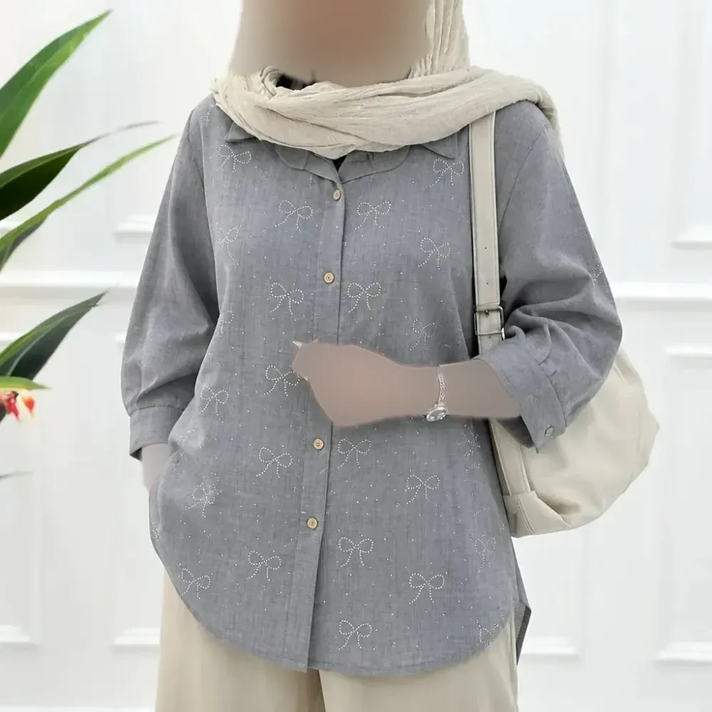 شومیز مانتویی نگین پاپیون شانتون زنانه قد 80 تا 85 رنگبندی متنوع سایزبندی کامل