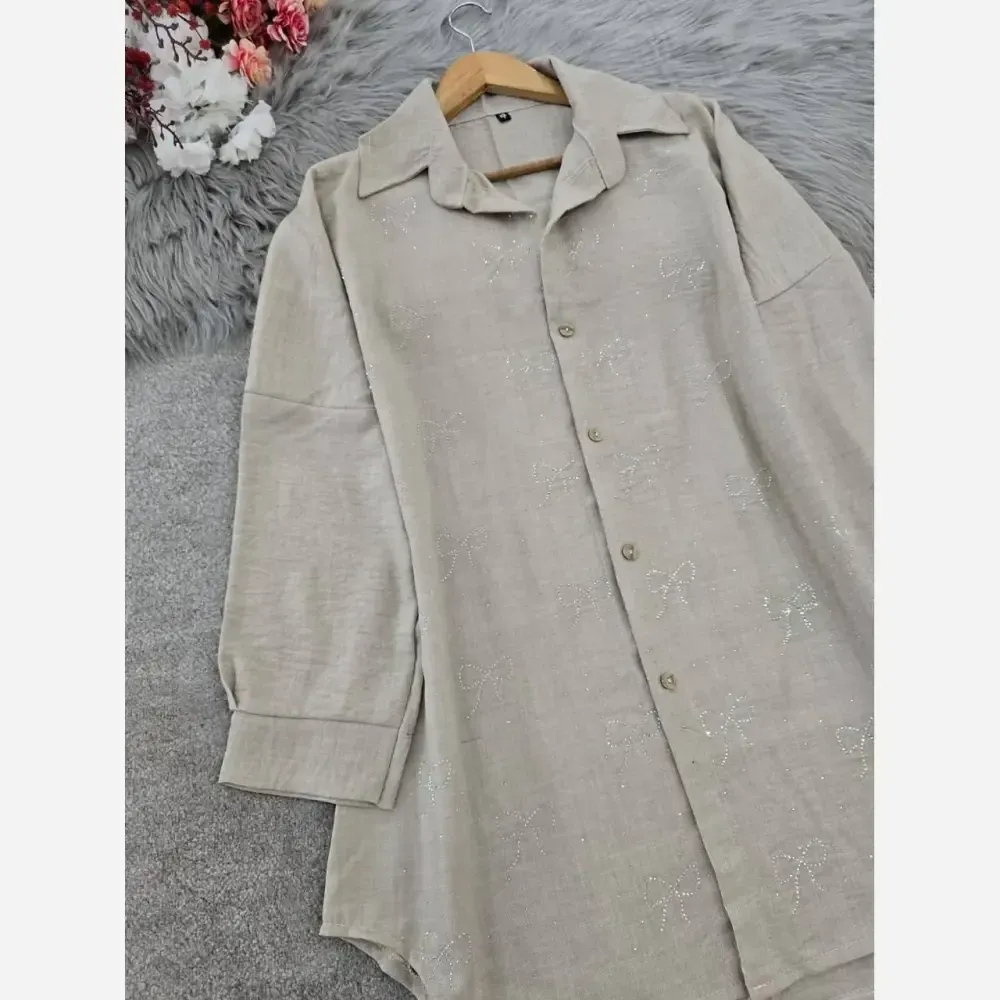 شومیز مانتویی نگین پاپیون شانتون زنانه قد 80 تا 85 رنگبندی متنوع سایزبندی کامل