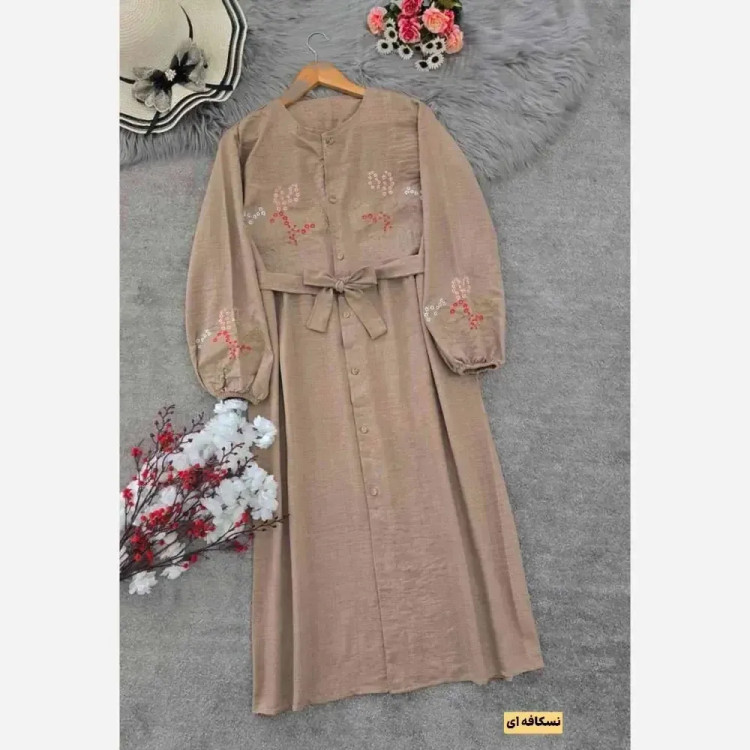 پیراهن گلدوزی نگار شانتون فری سایز زنانه قد 120 دور سینه 112 آستین گلدوزی شده