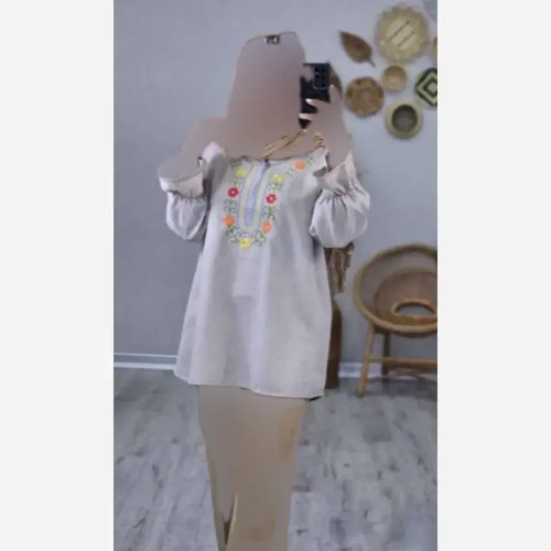 تونیک نورا زنانه شانتون طرح گلدوزی شده مچ عروسکی فری سایز کرم قد 82