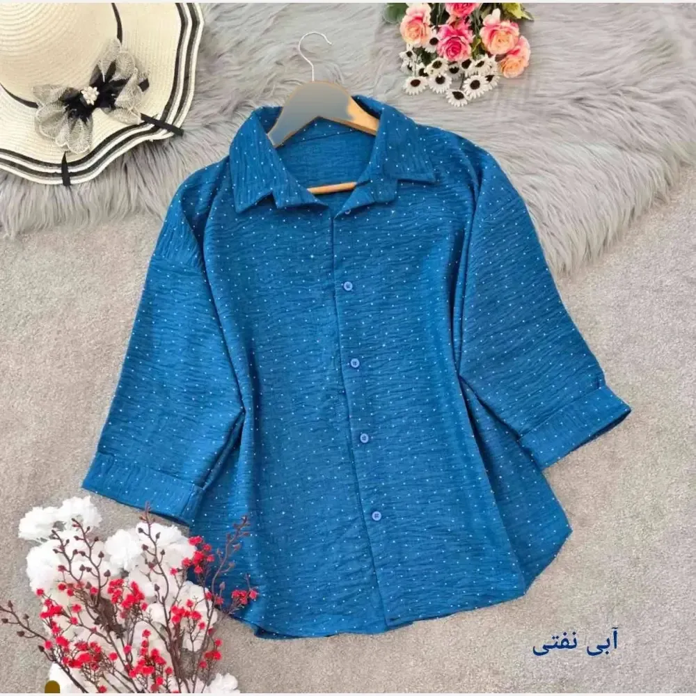 شومیز نگینی افروز جنس شانتون نگینی فری سایز رنگبندی متنوع بدون چروک آبرفت و رنگدهی