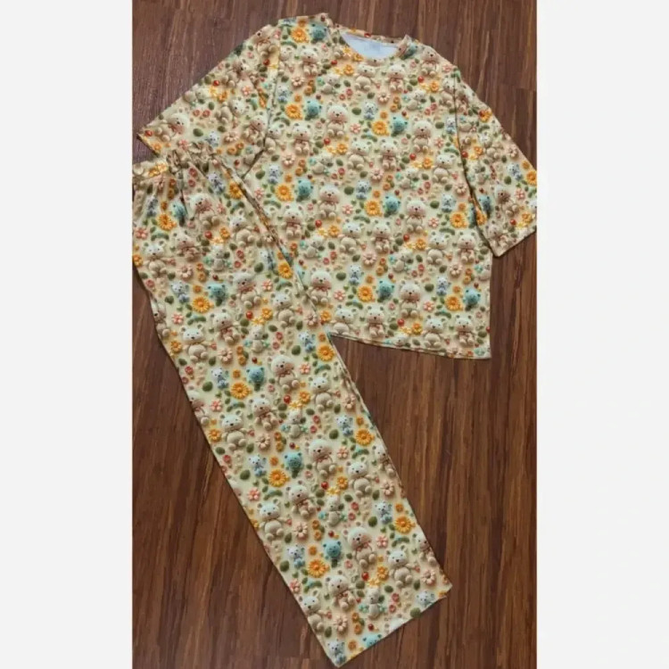 ست تیشرت شلوار راحتی سه بعدی پنبه گیاهی درجه یک نرم و لطیف بدون آبرفت زنانه