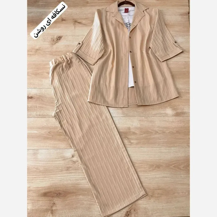 شومیز و شلوار زنانه سوپر ایوا بارونی درجه یک رنگ نسکافه ای روشن سایز 38 تا 48