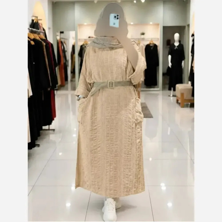 کفتان کوک دوزی تیارا فری سایز نسکافه ای سفید قد 125 زنانه