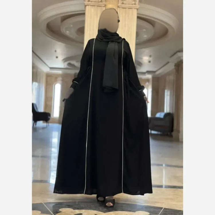 مانتو عبایی سالومه الیزه درجه یک مشکی فری سایز 38-54 بنددار