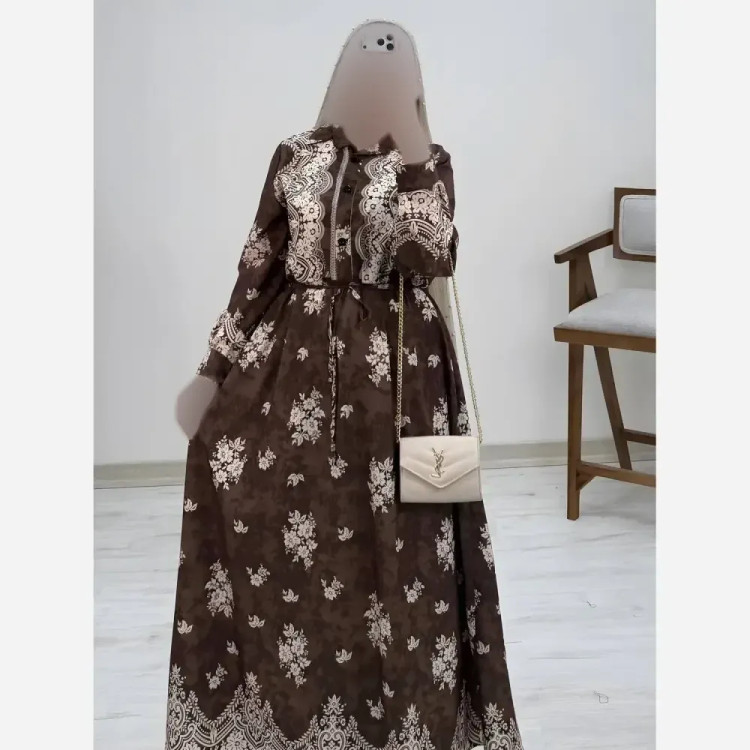 پیراهن ساحلی زنانه فلورنخ مدل زنبق رنگ مشکی سورمه ای نسکافه ای کله غازی فری سایز