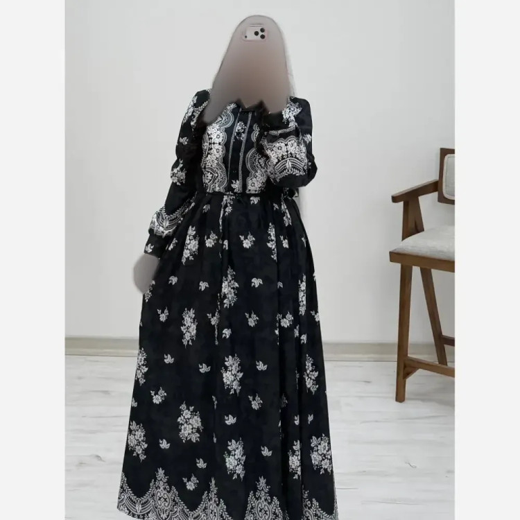 پیراهن ساحلی زنانه فلورنخ مدل زنبق رنگ مشکی سورمه ای نسکافه ای کله غازی فری سایز