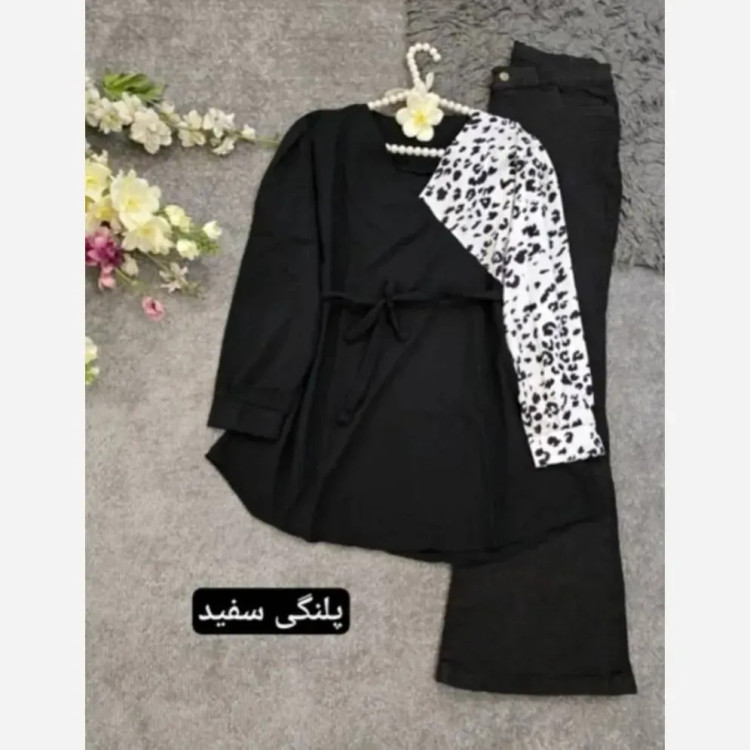 شومیز رزیتا الیزه سایز فری 36 تا 46 طرح پیچازی و پلنگی سفید