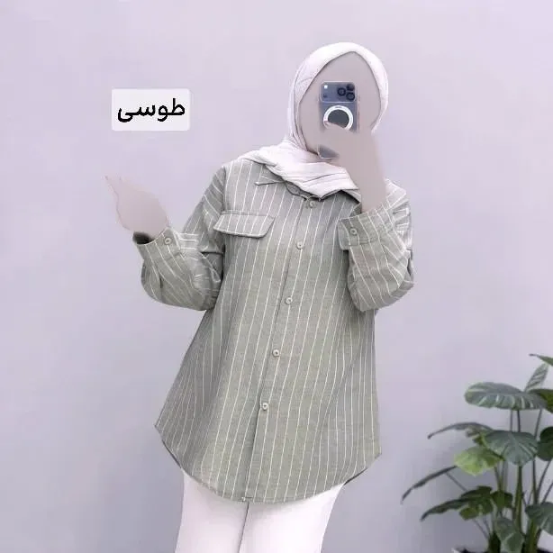 شومیز مانتویی سیمین کرم طوسی فری سایز مناسب 40 تا 52 جنس صوفیا کجراه قد 83 دورسینه 120