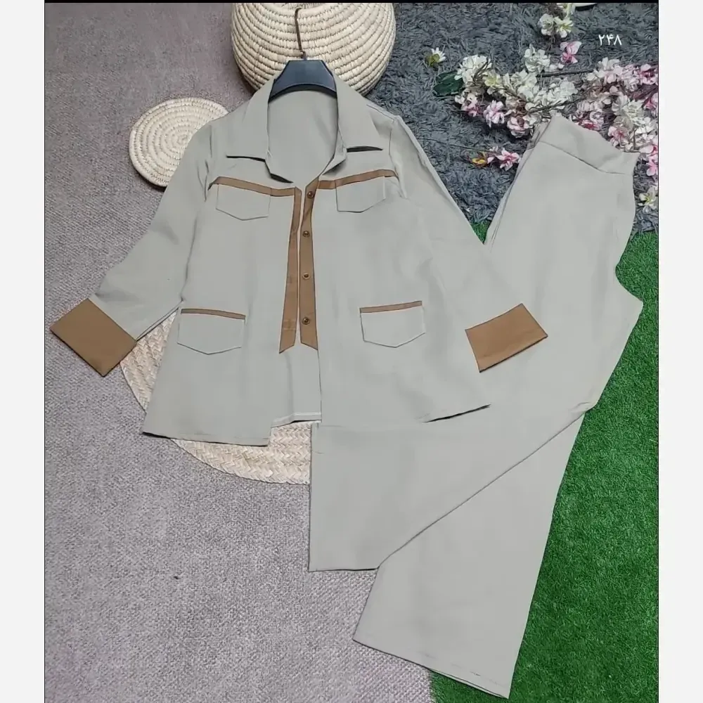 ست 2تیکه زنانه جنس سوپرمازراتی اعلا مدل دلداده رنگ مشکی قهوه ای نسکافه ای سایز 38 تا 46