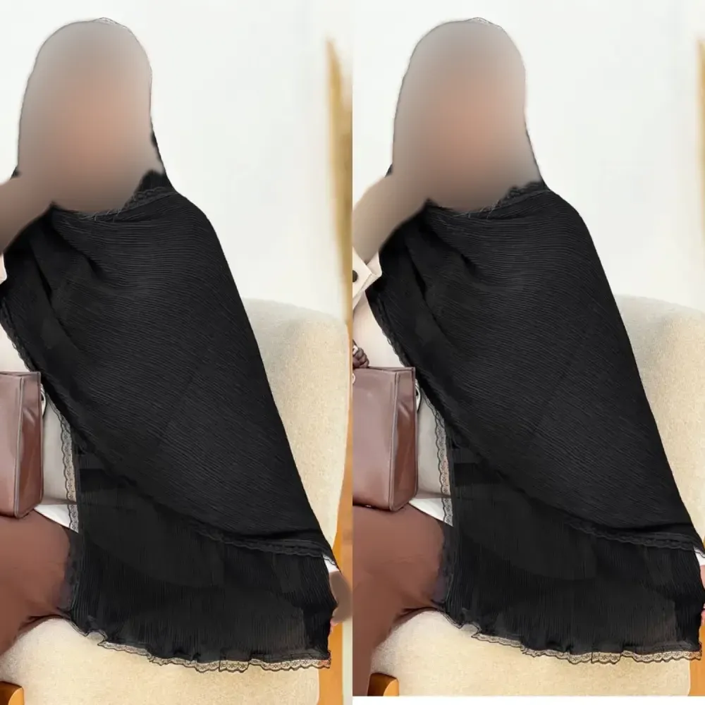 شال پلیسه لبه توری مشکی مجلسی