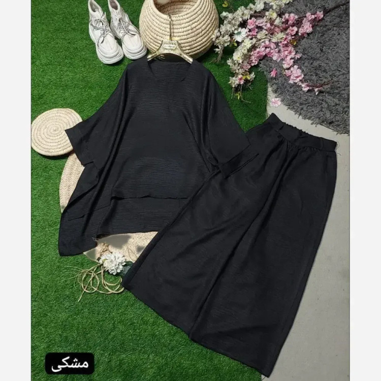 شومیز و شلوار اسپینیش جنس صوفیا اعلا مشکی سایز 38 تا 46 فری